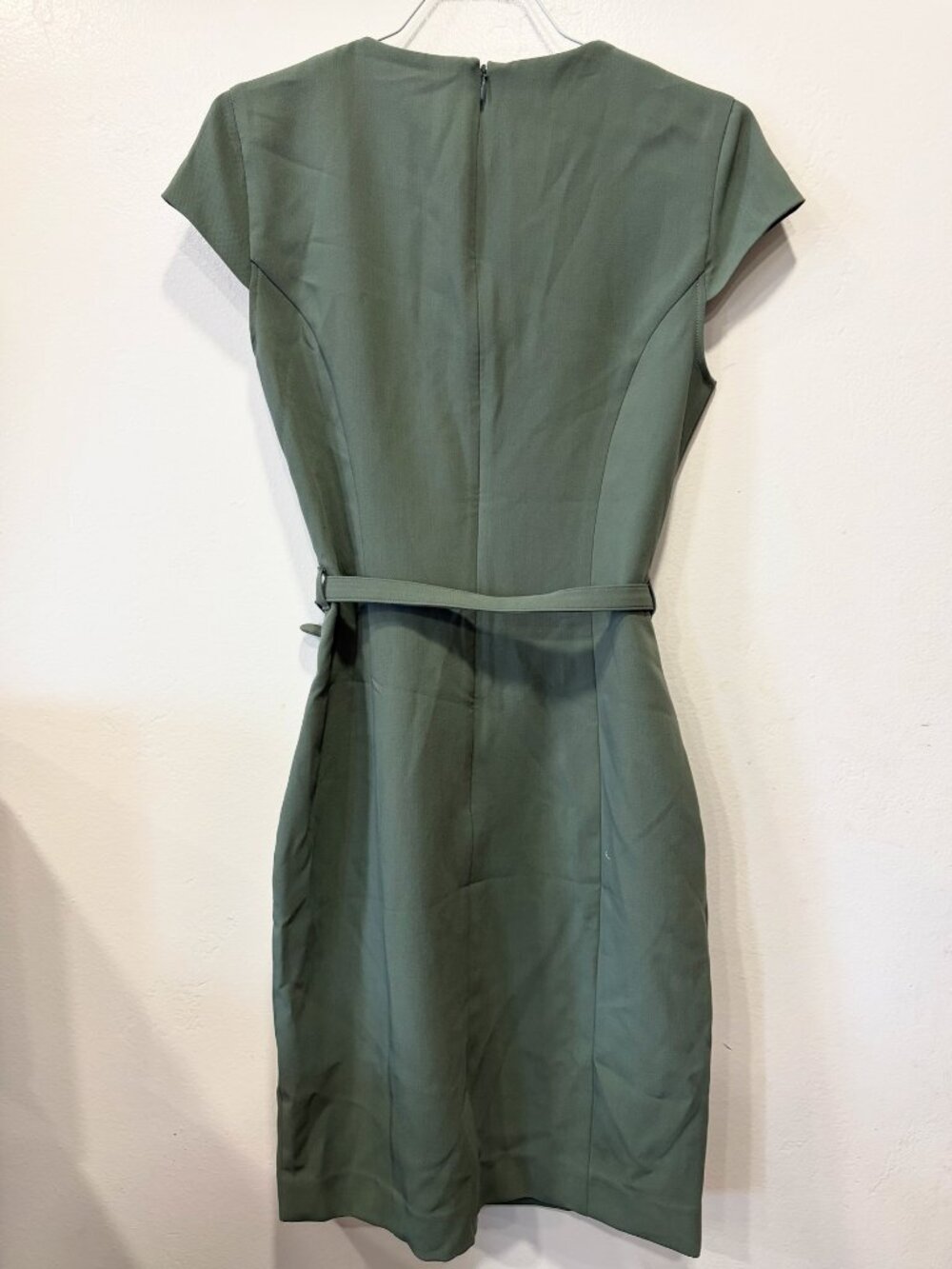 NWT H&M Belted Midi Office Dress Cap Sleeve Green - Size XXS - Picture 9 of 14